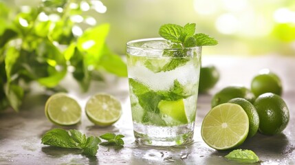 Refreshing drink with limes and mint