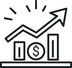 Financial growth and success illustrated by upward trend line and dollar coin