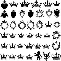 Heraldic Crowns, Shields, and Lion Silhouettes vector bundle