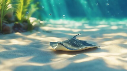 Resting stingray on seabed surrounded by natural underwater textures high resolution picture