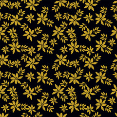 Summer floral seamless pattern. Blooming meadow plants. Artistic abstract flowers and leaves repeated print. Vector drawn botanical illustration.