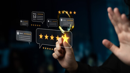 Customer centric review and rating system supports product review, digital rating concept, and...
