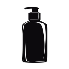 Black silhouette of a pump bottle on a white background for skincare branding and personal care products