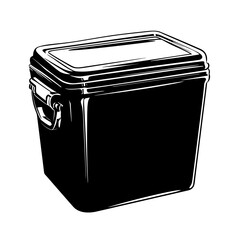 Black silhouette of a storage container on a white background for organization and home decor