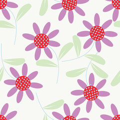 Summer floral seamless pattern. Blooming meadow plants. Artistic abstract flowers and leaves repeated print. Vector drawn botanical illustration.