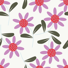 Summer floral seamless pattern. Blooming meadow plants. Artistic abstract flowers and leaves repeated print. Vector drawn botanical illustration.