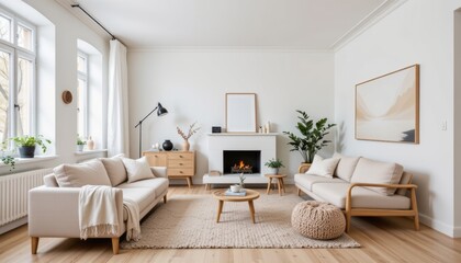 Cozy Minimalist Living Room with Natural Light and Comfortable Furniture in a Modern Setting