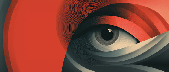 abstract eye art with red background and 3d eyeball painting; concept of mind puzzles, psychology, psychiatry