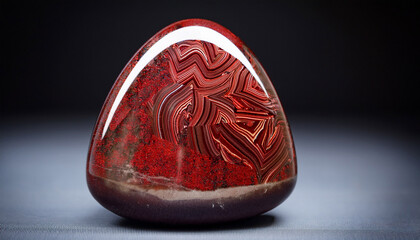 Naklejka premium close up of a bloodstone jasper mineral specimen cut into an oblelisk
