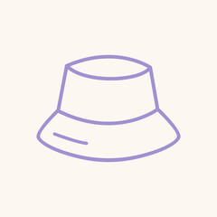 Trendy bucket hat line icon in purple stroke – minimalist headwear accessory vector symbol for fashion, summer outfit, Gen Z style, digital stickers, or design use
