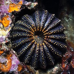 Spiny sea urchin sitting alone on tidepool rocks high resolution picture