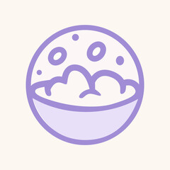 Flat vector icon of foamy soap bowl in purple outline style, suitable for cleanliness, hygiene, bath time, spa graphics, and self-care themed illustrations