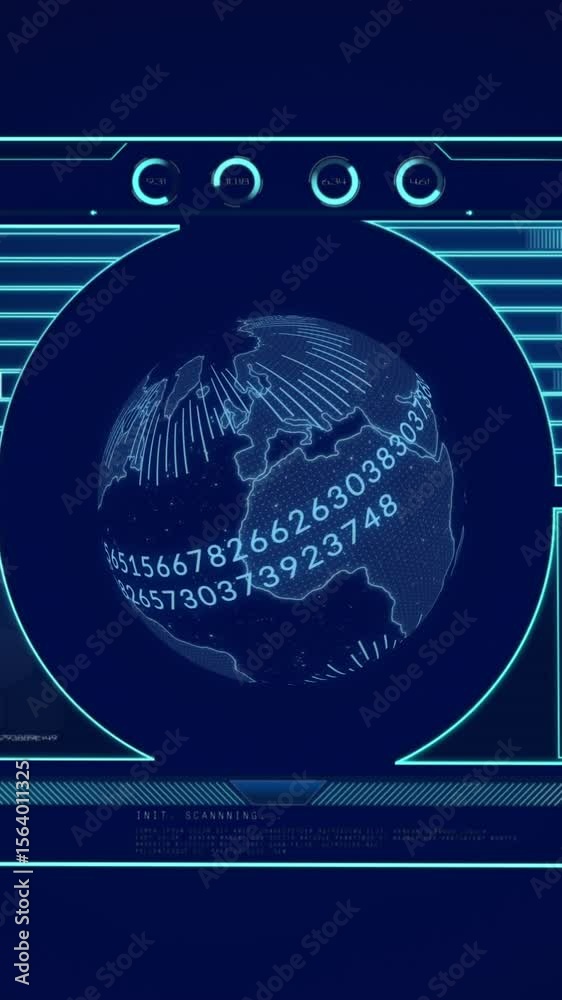 Poster animation of globe spinning with numbers and data processing