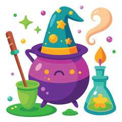 Halloween Witch Accessories Set - Cauldron, Potion, Torch