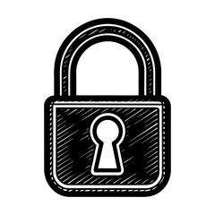 A simple black and white hand drawn illustration of a padlock with a keyhole symbolizing security protection and privacy in a clean graphic style