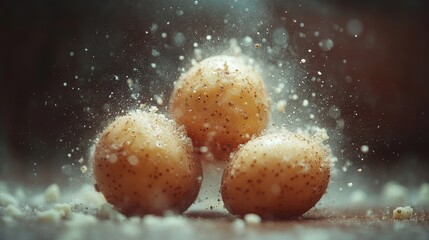 Three fried potatoes with a sprinkle of salt and pepper on top
