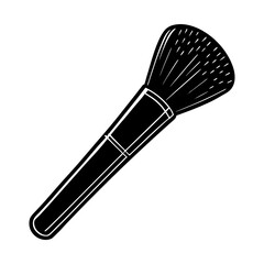 Makeup brush illustration with sleek handle design, Black and white drawing of a cosmetic makeup brush featuring a soft bristle head and smooth handle, symbolizing beauty and grooming tools.
