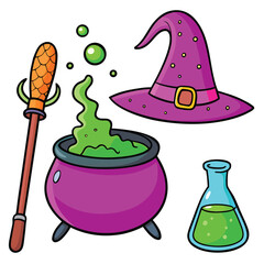 Halloween Witch Accessories Set - Cauldron, Potion, Torch