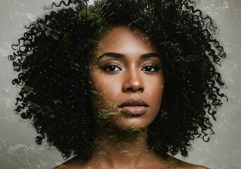 Nature's Embrace A Portrait of a Woman Intertwined with Lush Greenery