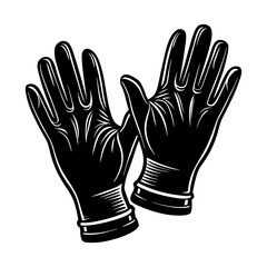Obraz premium Black protective gloves with a stylized design isolated on a white background representing safety and hygiene in a graphic illustration