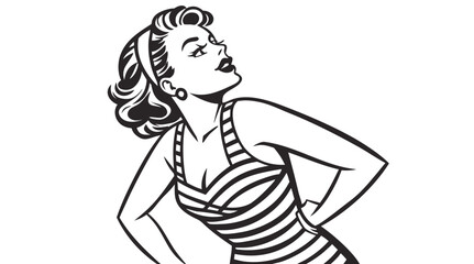 Vintage Pin-Up Woman Illustration - Retro Glamour 1950s Style Engraving Art