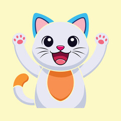 Obraz premium Smiling Kawaii White Cat Clipart Design