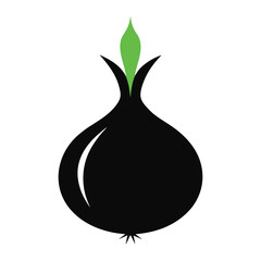 Onion Emblem: An eye-catching emblem showcases a simple, yet elegant black onion with vibrant green accents. The image is perfect for culinary themes. 