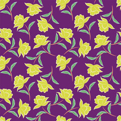 Summer floral seamless pattern. Blooming meadow plants. Artistic abstract flowers and leaves repeated print. Vector drawn botanical illustration.