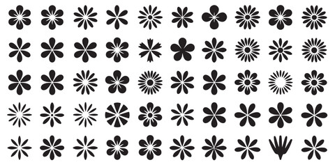 Obraz premium Diverse Botanical Set Black and White Flower Collection Featuring Assorted Shapes and Petal Arrangements for Decorative and Artistic Purposes