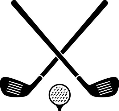 Pair of iron or wedge golf club with golf ball flat vector icon for sports apps and websites
