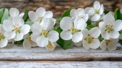 White blossoms on weathered wood