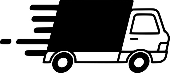 Fast moving shipping delivery truck line art vector icon for transportation apps and websites
