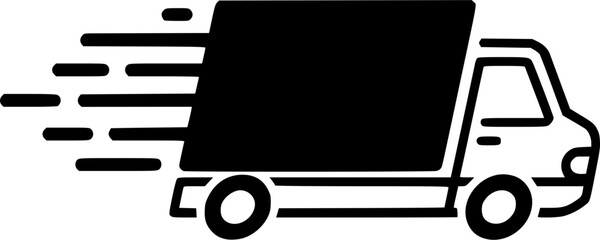 Fast moving shipping delivery truck line art vector icon for transportation apps and websites
