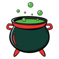 
Green Cauldron with Bubbling Potion - Halloween Vector Illustration