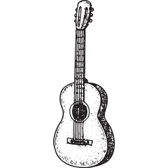 Explore this finely detailed black-and-white guitar illustration, perfect for music and art enthusiasts