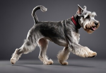 riesenschnauzer dog isolated on grey neutral studio background, Schnauzer, adorable doggy, lovely pet 