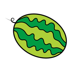 Striped Watermelon Vector Illustration. A colorful vector illustration of a whole watermelon depicted in a playful, cartoon style.