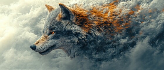 Wolf shrouded in ethereal clouds
