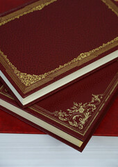 Vintage hardcover books close up view