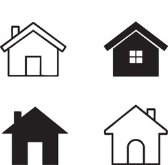 Home Icons Collection – Black and White House Symbols, Vector Line and Filled Style for Website, App UI, Real Estate, Map, Navigation, Interface Design