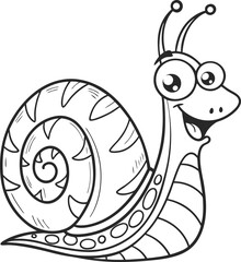Funny snail cartoon character with a cute brown shell