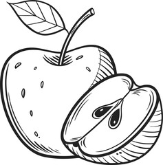 Red apple with a fresh green leaf, a sweet and healthy fruit vector illustration