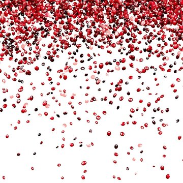Abstract background image of falling red confetti or scattered glossy red objects on white