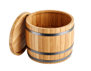 Top-Down View of an Open Wooden Barrel with Visible Interior – Cutout on White