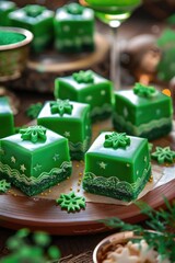 Celebration cupcakes for Saudi National Day, decorated with traditional ornaments, green with white sprinkles. sweet treat for national holiday parties