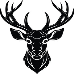Naklejka premium Stylized black and white illustration of a majestic deer head with antlers isolated on transparent background