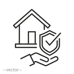 insurance house icon, house with shield, property insurance, real estate, thin line symbol on white background - editable stroke vector illustration eps10