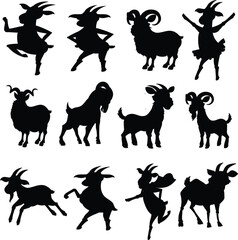Horned Silhouettes: Goat, Ram & Mountain Wildlife Vector Collection