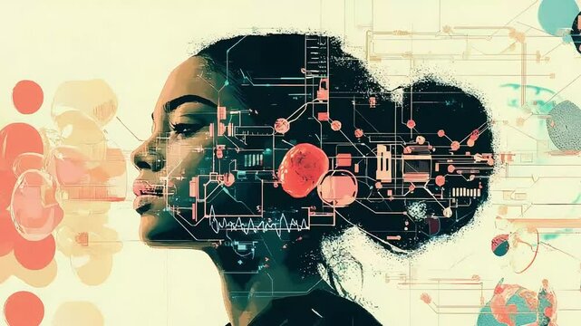 Digital Medicine and Neural Interface &ndash; Afro Woman Profile with AI Brain Network