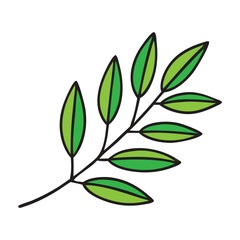 A minimal illustration of a single green leafy branch with a black outline. The leaves are simple and clean, creating a natural and eco-friendly feel.